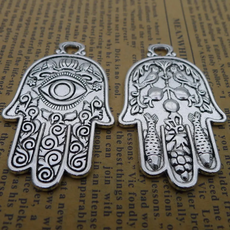 

2PCS/Lot 31mm*48mm wicca Antique Silver Color Palm Charm Pendants For Jewelry Making DIY