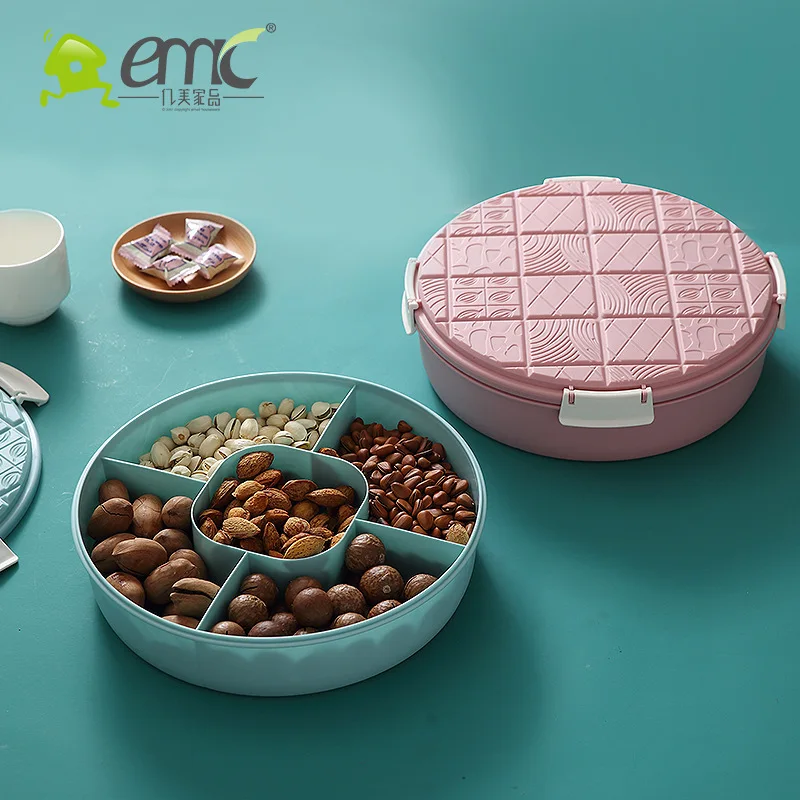 

Scandinavian Minimalist Creative Dried Fruit Tray New Year Plate with Lid Seperated Snack Tray Living Room Home New Year Candy B