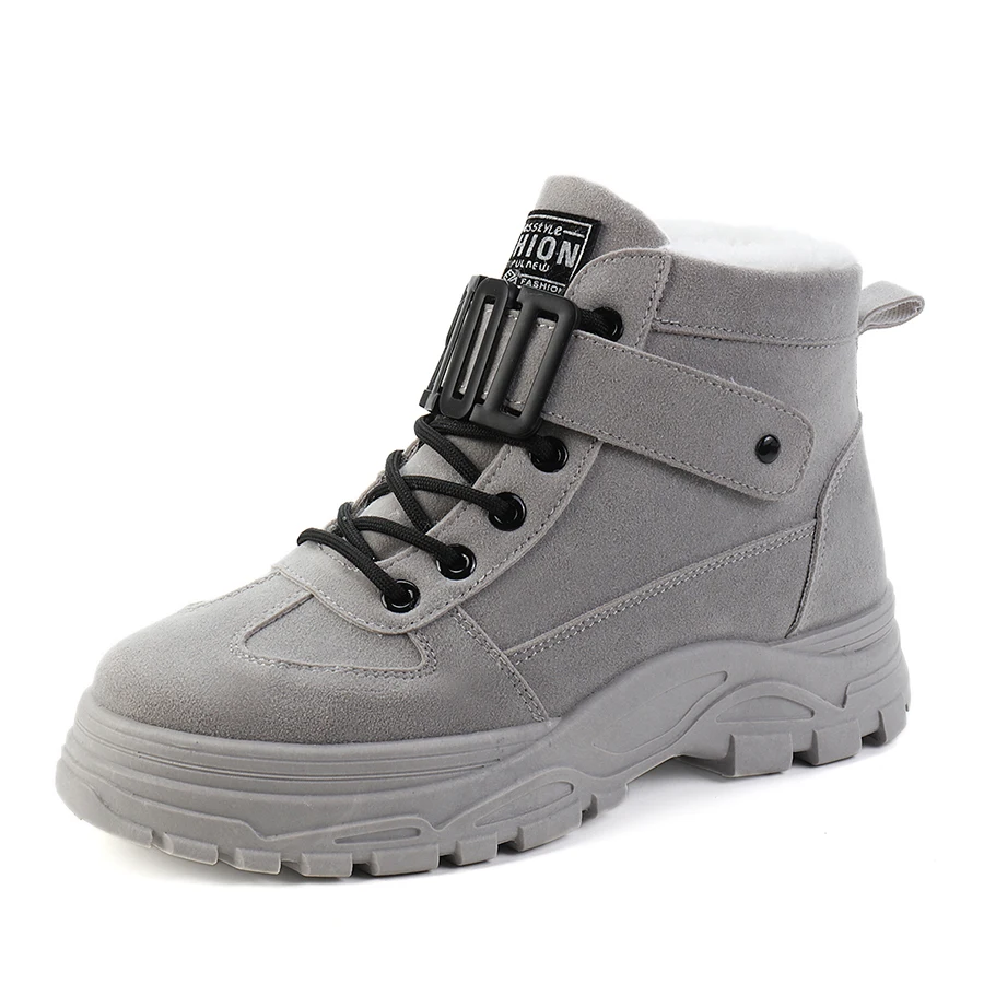 grey women shoes Женская Повседневная обувь; коллекция года; Модные женские кроссовки из искусственной кожи; обувь на плоской подошве; теплая плюшевая женская обувь на платформе; зимняя обувь с высоким берцем - Цвет: grey women shoes