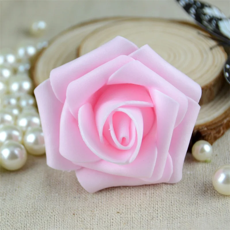 50 шт. 6 см искусственные из ПЭ пены розы цветы головы для свадебное украшение для дома DIY Скрапбукинг венок-гирлянда дешевый цветок - Цвет: light pink