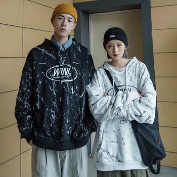 

2020 Spring And Autumn New Trend Couple Tie-dye Hooded Sweatshirt Fashion Casual Loose Wild Pullover Black / White S-2XL