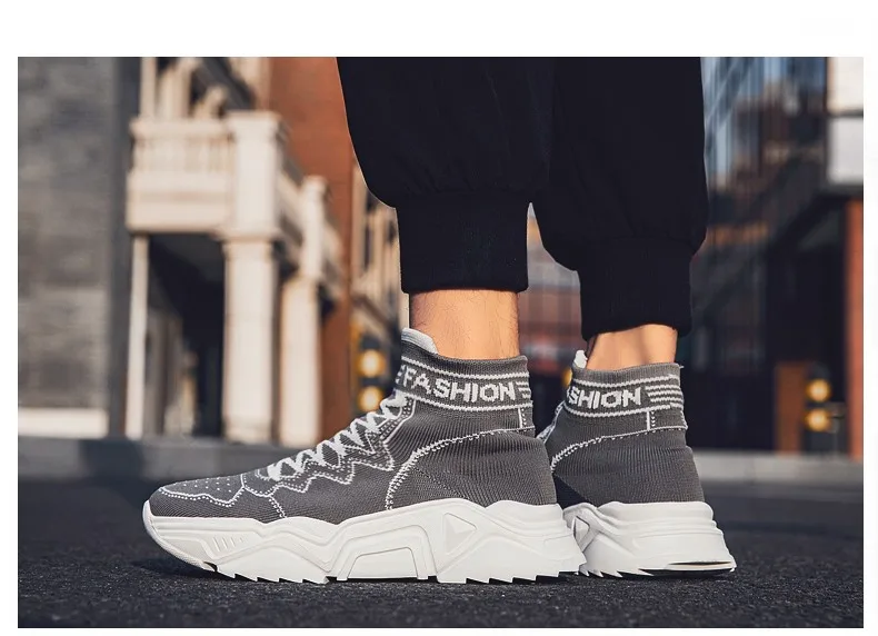 Мужская повседневная обувь; коллекция 2019 года; мужская обувь, визуально увеличивающая рост; высокие модные носки; кроссовки; прогулочная