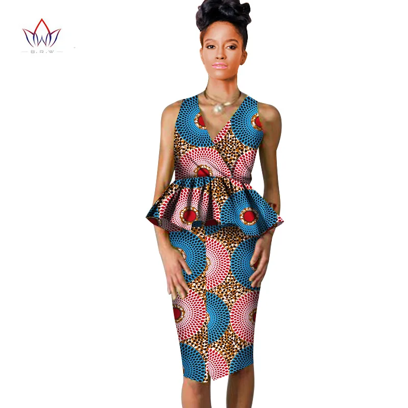 african dresses for women Dashiki v-neck skirt set sexy& club Bazin Riche africa print knee-length dress cotton 6xl BRW WY804