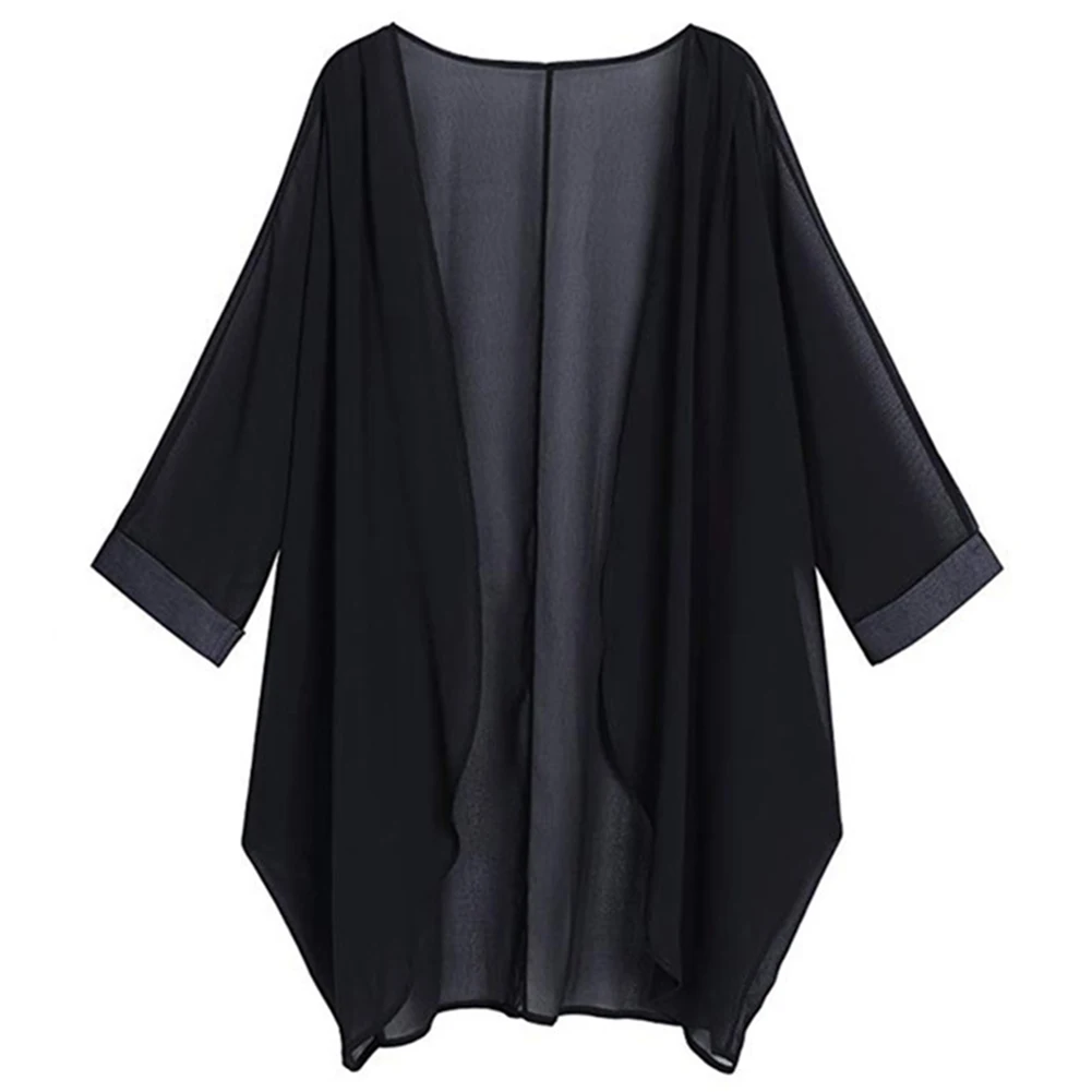 

Half Sleeve Travel Floral Print Open Front Chiffon Bathing Loose Beach Bikini Cover Up Sunscreen Women Cardigan V Neck Summer