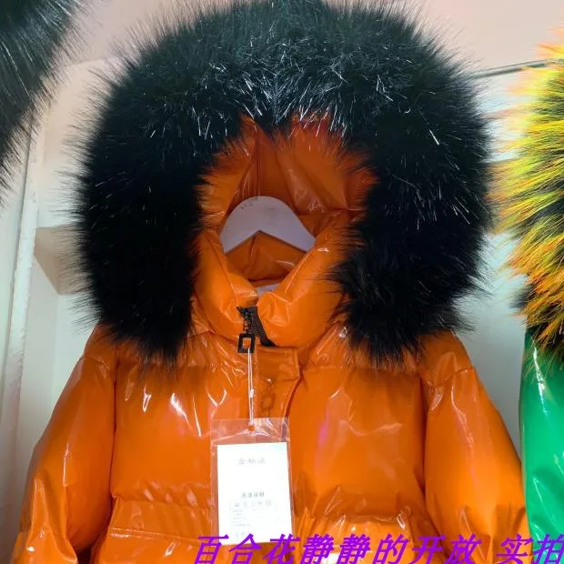 Большой меховой воротник с капюшоном короткое пуховое Стеганое пальто женская модная короткая парка ярких цветов с подкладкой Зимнее пальто из искусственного меха Femme - Цвет: Оранжевый