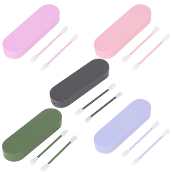 

Super Soft Silicone Cotton Swab Reusable Double-Headed Ear Cleaning Washable Bud Sticks Flexible Makeup Swabs With Portable Box