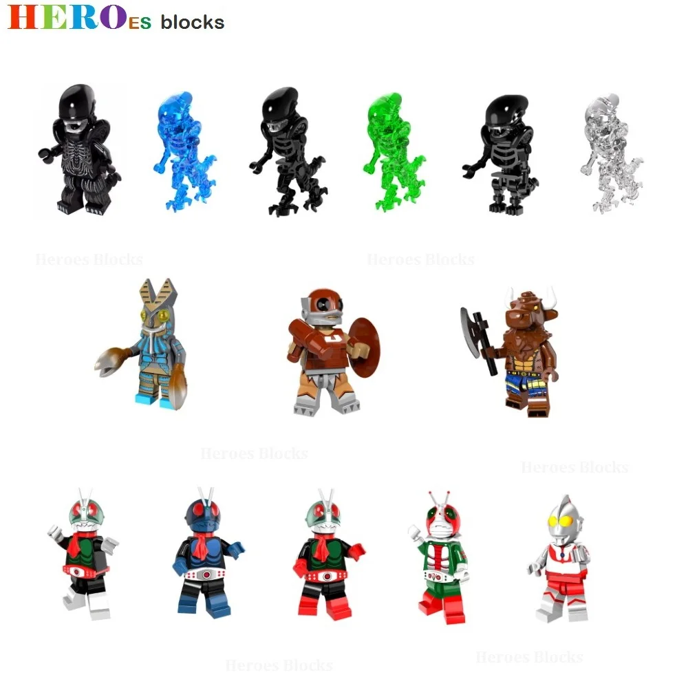 

Super Heroes Alien vs. Predator Skeleton Masked Kamen Rider Giant Monster Building Blocks Figure Bricks Toys Compatible Legoed