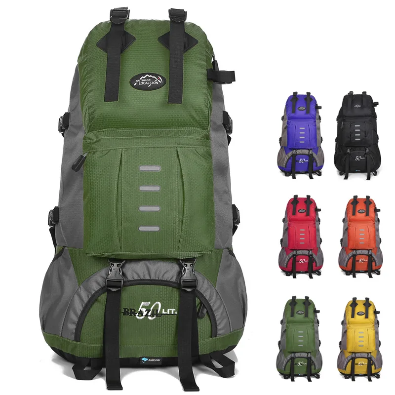 

Men 50L Hiking Backpacks for Mountaineering Climbing Bag Outdoor Women Travel Riding Reflctive Backpack with Shoe Compartment