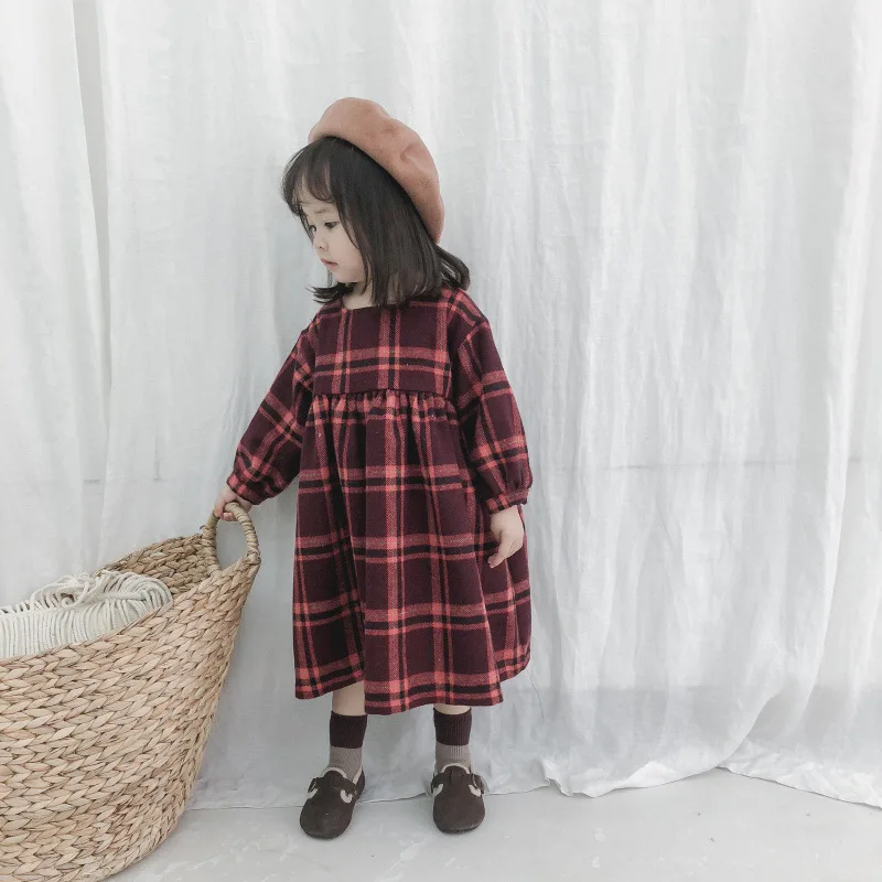 Утепленное платье в Корейском стиле для девочек, модные осенне-зимние хлопковые платья для девочек 1-6 лет