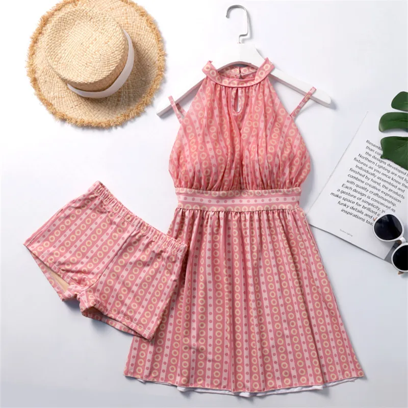 

2019 New Sexy Off The Shoulder Tankini Set Women Swimwear Two Piece Halter Swimsuit Swimming Dress Dot Striped Bathing Suit XXL