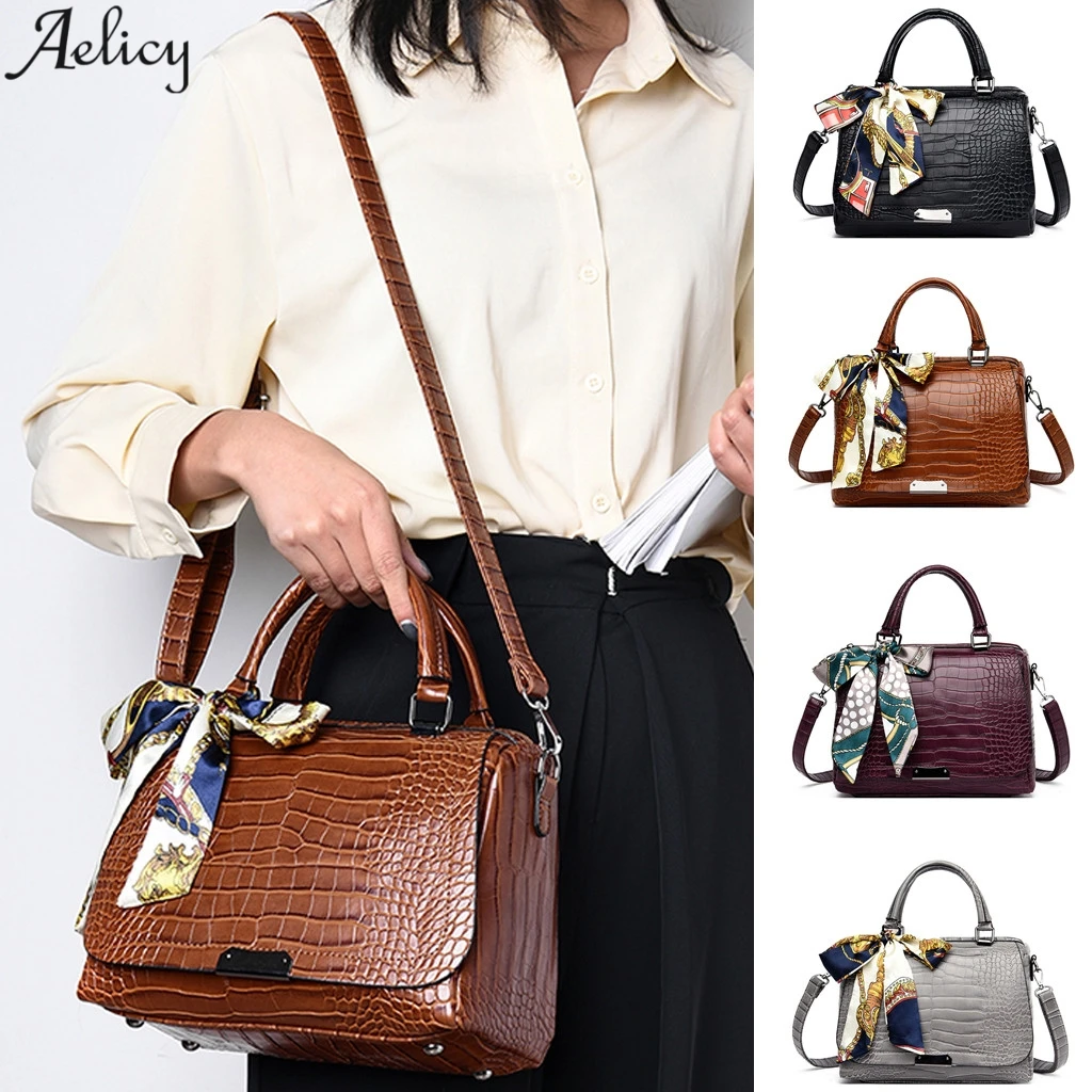 Aelicy, женская сумка через плечо, модная, повседневная, с кружевным галстуком, одноцветная, сумка-тоут, женская, с крокодиловым узором, Джокер, сумка через плечо, сумка-мессенджер