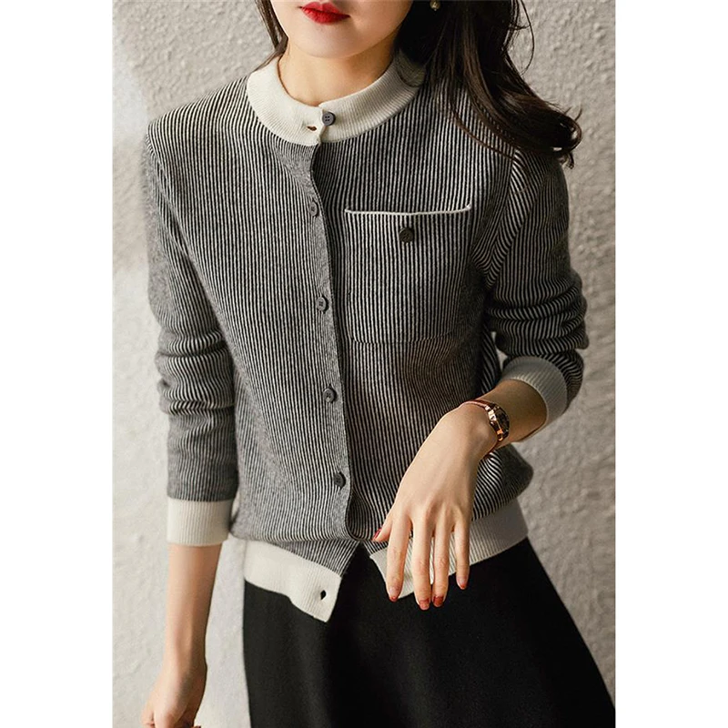 2021 Autumn Winter Vintage Cardigan Woman Sweater Long Sleeve O Neck Pockets Single Breasted Sweaters Women Tops Sueter Mujer