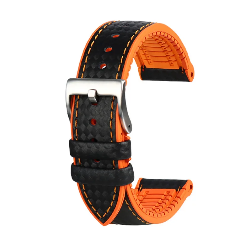 thumbnail image 1 of Correa de caucho de fibra de carbono para reloj Fossil de 20 mm y 22 mm con cierre de acero inoxidable y cadena deportiva resistente al agua para reloj Mido T-issot, 1 of 5