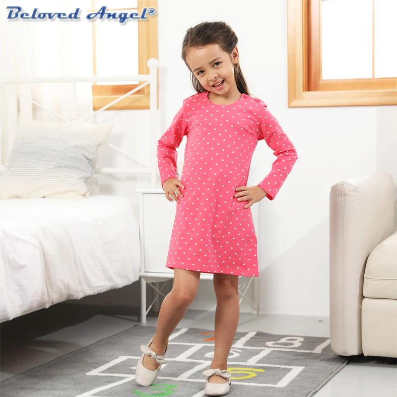 Платье с длинным рукавом для девочек Осеннее Хлопковое платье принтом