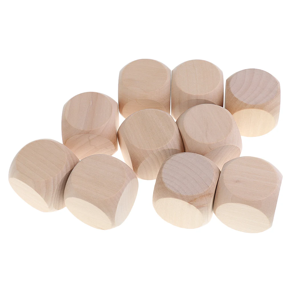 10x Blank Wooden Cubes Wood Blocks Unpainted D6 Dice DIY Crafts Art Supplies