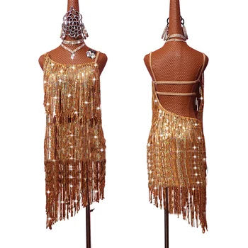 

2019 Sexy Ladies Latin Dance Dress For Fashion Women Open crotch Lace Stage Standard Modern Perform Training Salsa Dress