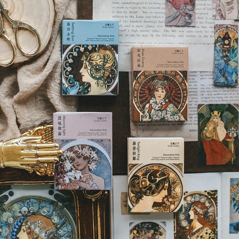 Mucha Stickers 40pcs Vintage Decorative Stickers For Stationery Stick Label Diy Diary Scrapbook Planner Album Journal Decoration afbeelding