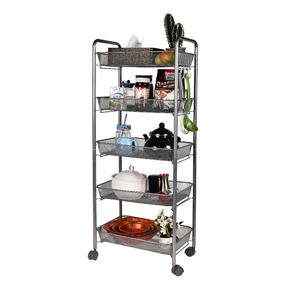 

3/4/5 Organizer Metal Rolling Slide Cart Trolley Storage Shelving Rack Kitchen Wire Shelf