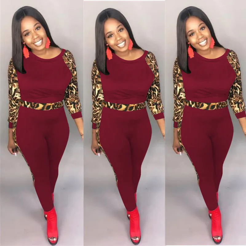 Зимний женский комплект из лоскутков лосины с леопардовым принтом брючный