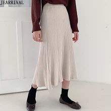Новая зимняя Женская юбка корейская мода Высокая талия толстые теплые плиссированные юбки сплошной цвет Повседневная вязаная юбка Faldas Mujer