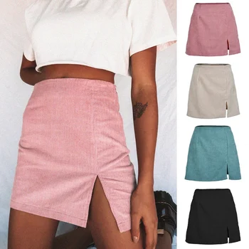 

Skirts Womens Sexy Slim Corduroy Short High Waist Bodycon Mini Skirt Autumn Solid Color mini faldas mujer moda