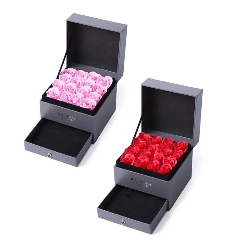 1 pc Rose Gift Box Concise Double Soap Flower Gift Box Perfume Jewelry Drawer Box Valentine's Day Gift Look Like Fresh