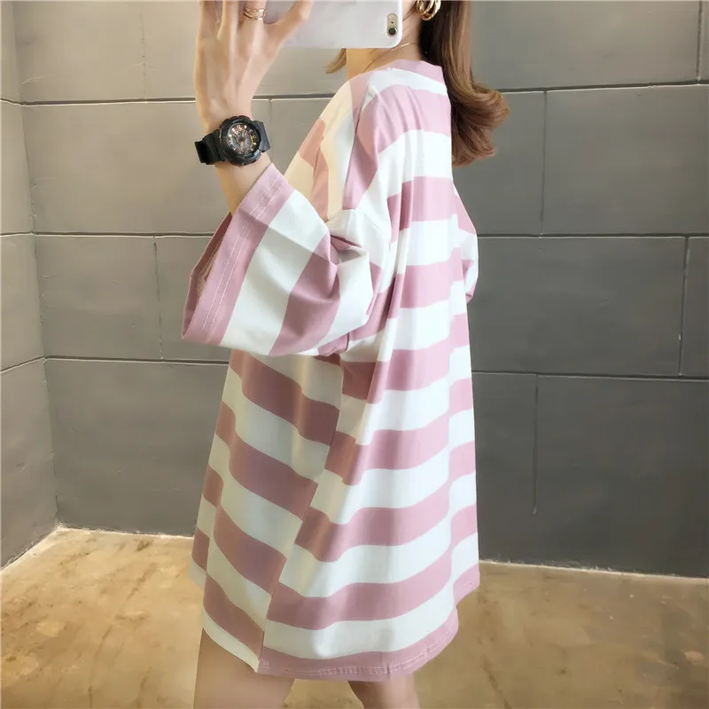 Summer Boyfriendy Loos Rainbow Striped T-shirts Women Plus Size Streetwear Harajuku Oversized T Shirt Casual Femme Tops Tees