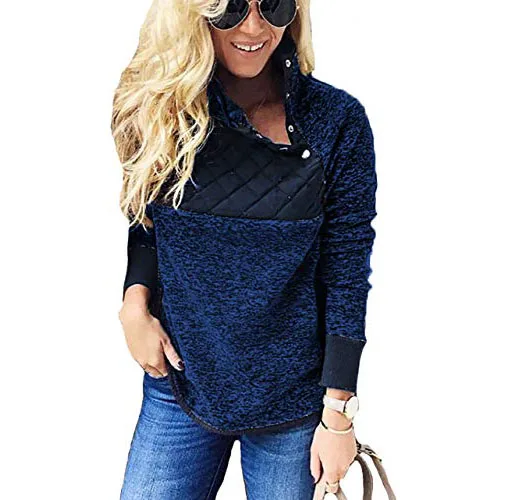 Maternity Pregnancy ClothesWarm Long Sleeve Oblique Button Neck Splice Geometric Pattern Fleece Pullover Coat Sweatshirt Outwear