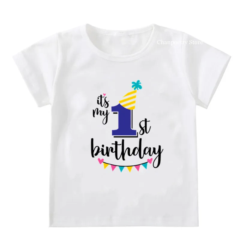 1 Детская футболка с надписью «Happy Birthday» для мальчиков и девочек, праздничная одежда с короткими рукавами для детей 1, 2, 3, 4, 5, 6, 7, 8 лет - Цвет: 1