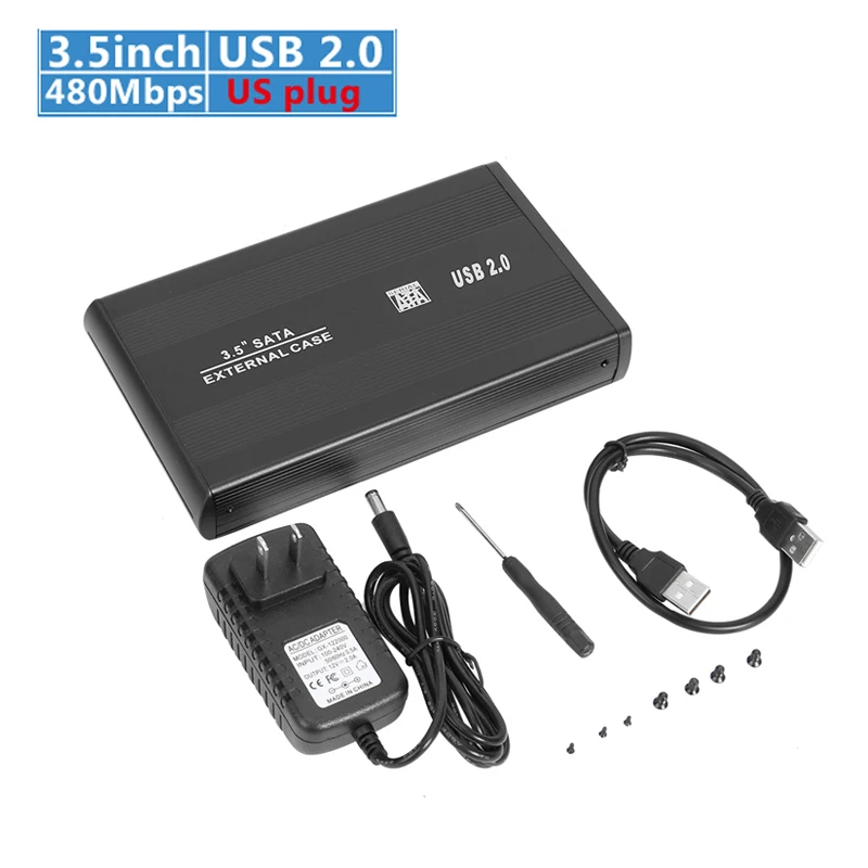 USB 2.0 US plug 3,5 дюйма SATA для USB3.0 HDD чехол 5 Гбит/с Жесткий диск чехол внешний жесткий диск корпус с США/ЕС/Великобритания адаптер для ПК компьютер - Цвет: USB 2.0 US plug