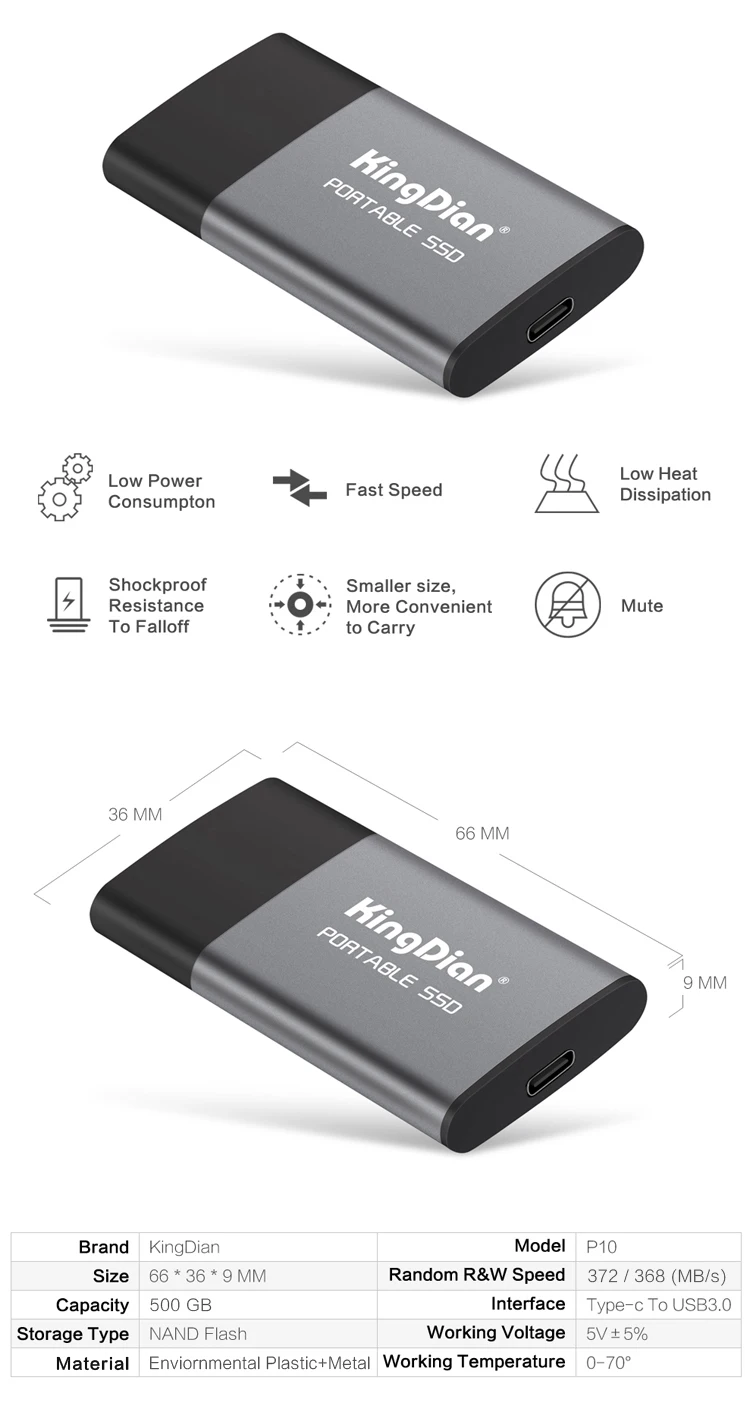 Kingdian-disco rígido ssd externo, 120gb, 250gb, 500gb,