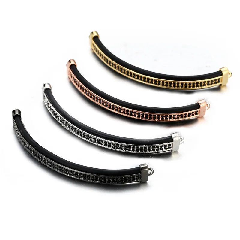 

Fashion Long Tube Beads Pave Setting Double Line CZ Cubic Zircon Bracelet Accessories Luxury Leather Long Strip Moon Charm Beads