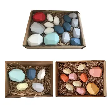 

Wooden Building Blocks Set Handmade Wooden Stone Leveling Blocks Natural Wooden Toys Colored Wooden Blocks Stacking Game Rock Bl