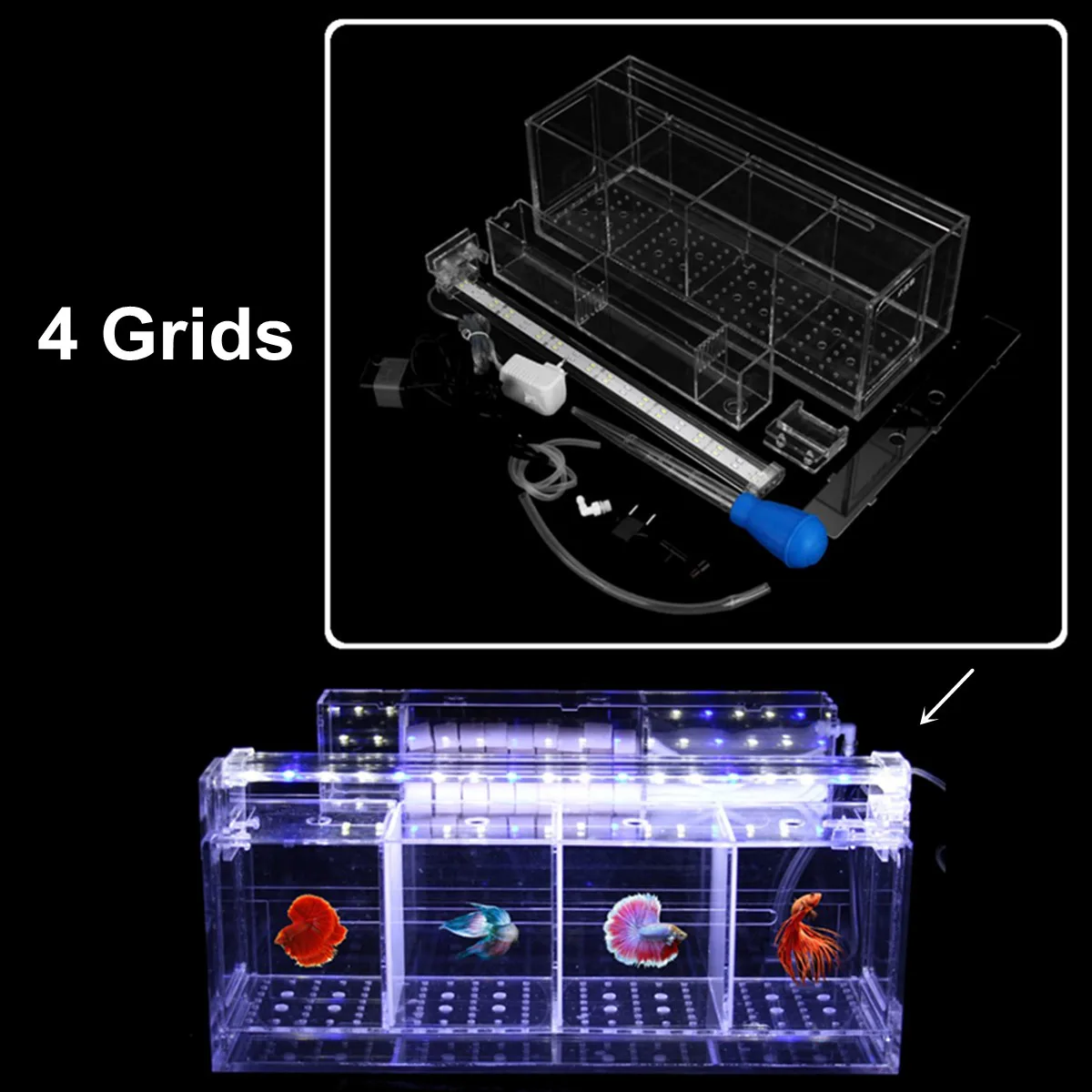 Прозрачный акриловый аквариум для малышей Betta, настольный фильтр для аквариума, коробка для разведения инкубаторов, изоляционные водные принадлежности для домашних животных - Цвет: 4 Grids