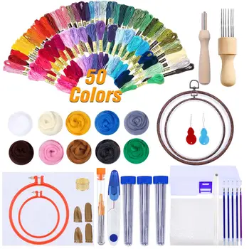 

ZXIIXZ 3D Wool Embroidery Kit Handle Felting Embroidery Threads Cross Stitch Needle Felting Supplies Wool Roving Fabric Material