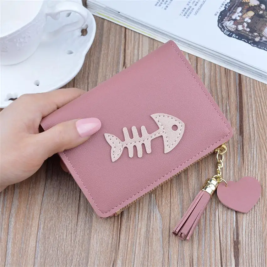 Deep pink Женский кошелек из искусственной кожи с несколькими картами, ручные кошельки с кисточками на молнии, кошелек, кредитный держатель для карт carteira feminina - Color: Deep pink