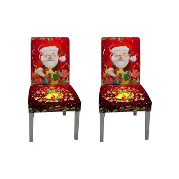

2pcs Chair Cover Printing Dinner Dining Table Santa Claus Red Cap Ornament Chair Back Covers Christmas Table New Year Supplies