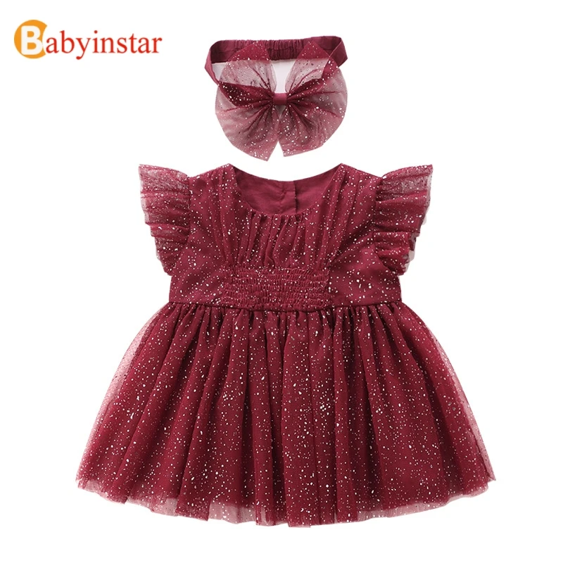 Babyinstar/Изысканная одежда для маленьких девочек; платья принцессы с блестками и повязкой на голову; карнавальный костюм; Детские платья для девочек;
