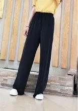 Yitimoky-pantalones de seda satinada para mujer, pantalón holgado de pierna ancha con cordón para oficina, blanco, de talla grande, negro, elásticos, de cintura alta, 2021