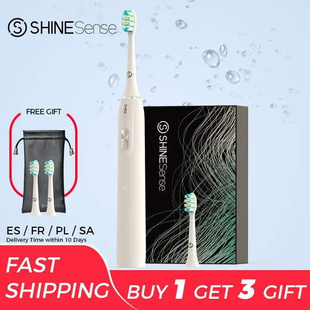 ShineSense Electric Sonic Toothbrush STB800 USB Rechargeable Adult Waterproof Electronic Tooth 8 Brushes Replacement Heads WT 2xHD