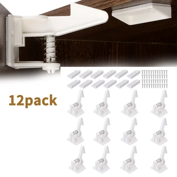 

Cabinet Locks Child Safety Latches - 12 Pack Baby Proofing Cabinets Drawer Lock - Easy Installation(White)