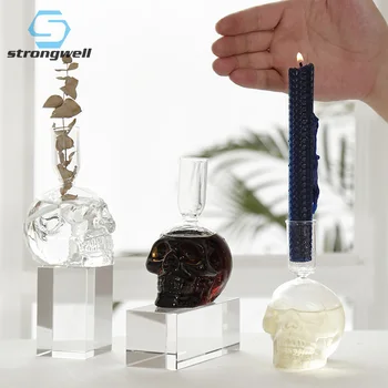 

Strongwell Nordic Simple Skull Glass Candle Holder Candlestick Ornaments Photo Props Home Decoration Living Room Wedding Gift