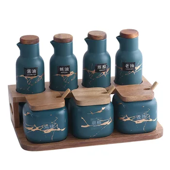 

Kitchen Ceramic Seasoning Box Set Bottle Creative Household Double Ceramic Seasoning Salt salt and pepper set spices box