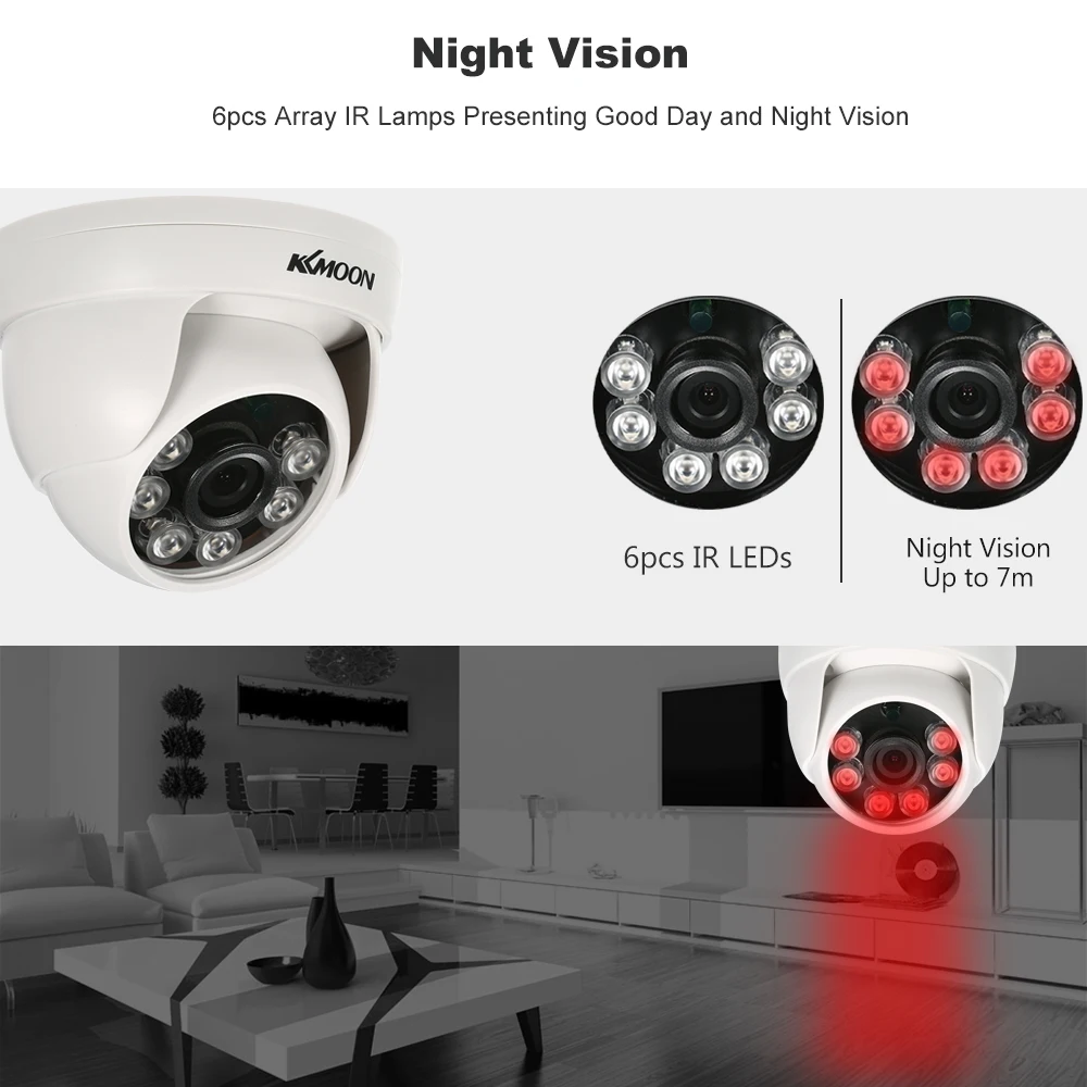 KKmoon 1080P AHD купольная камера видеонаблюдения 2.0MP 1/2. 8 CMOS 6 шт. Массив ИК светодиодов ночного видения IR-CUT домашняя система безопасности PAL