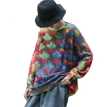 

Retro All Match Women Original Pullovers Sweaters Women's Loose Large Size Knit Sweater Colorful Leaf Jumpers Vintage AA228S30