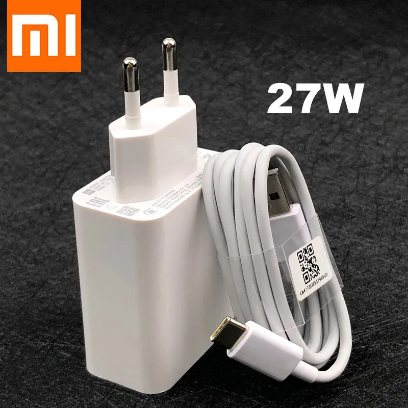 Charger and cable Xiao mi 27w зарядное устройство qc4.0 EU Быстрый турбонагнетательный адаптер usb type c для mi 9 se 9t pro A3 Max 3 redmi note 7 8 pro note 10 - Тип штекера: Charger and cable