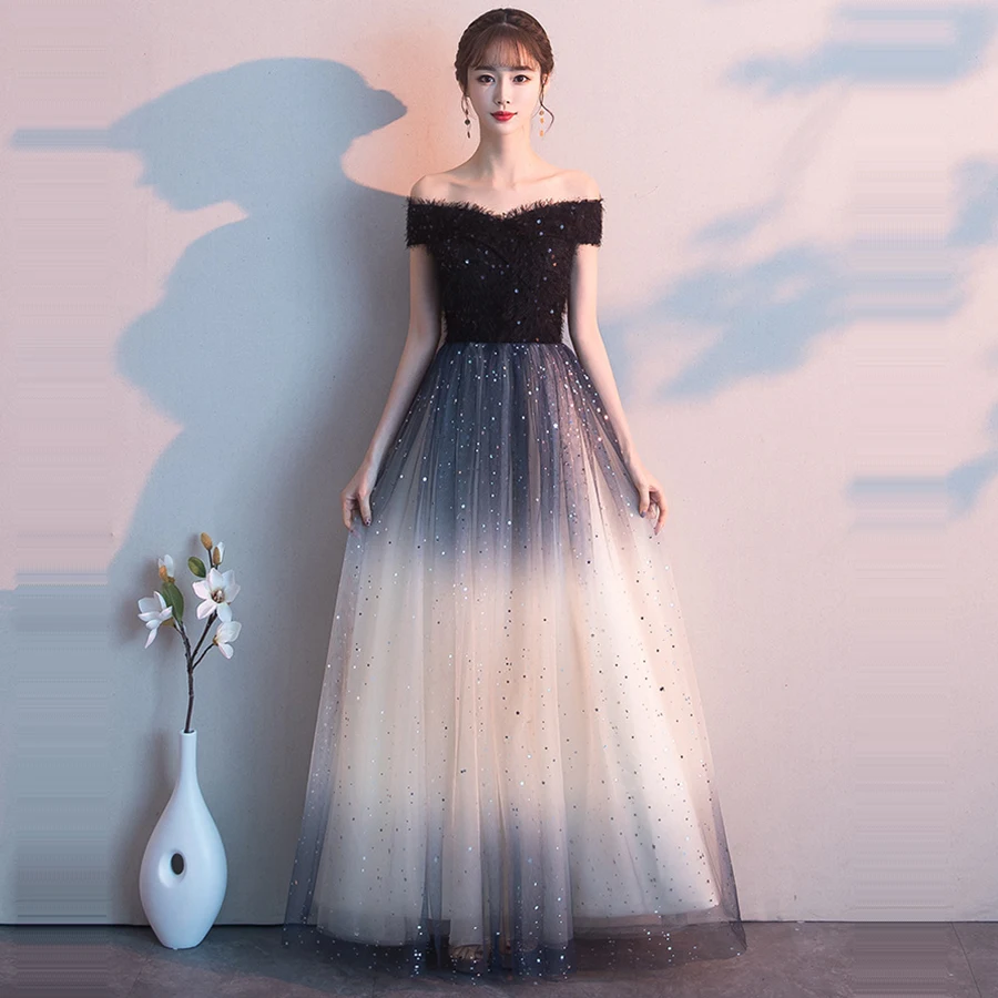 Evening Dress Off The Shoulder Formal Dresses Evening Gown Sequin Robe De Soiree Boat Neck Short Sleeve Formal Dress E103