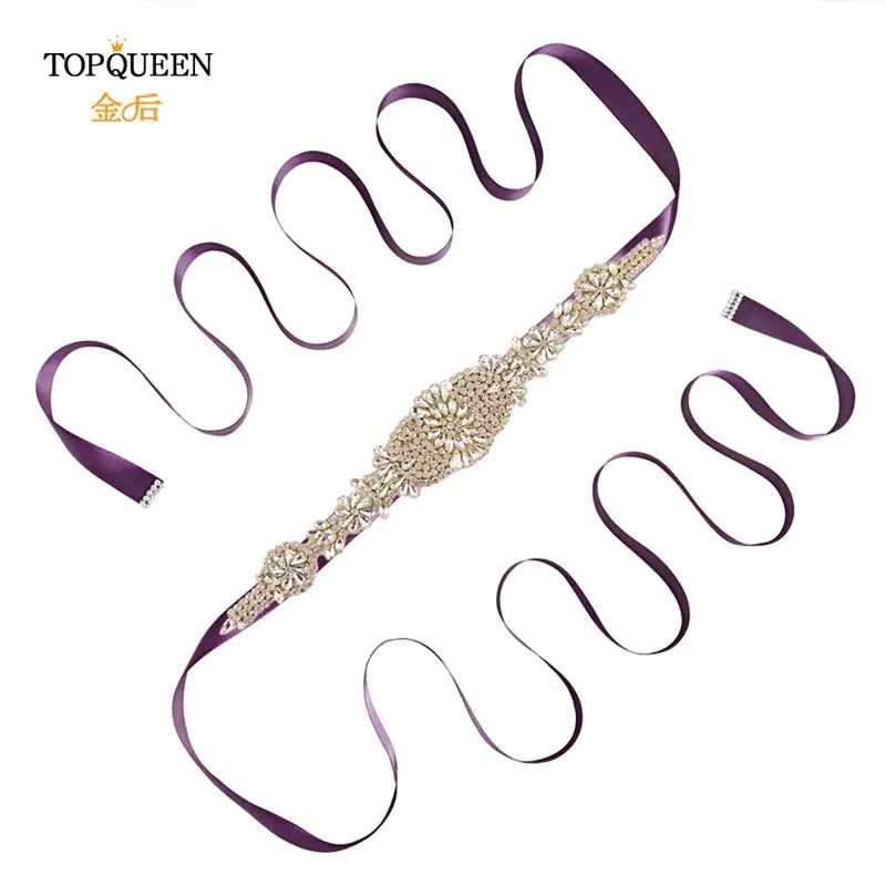 purple TOPQUEEN S123-G, золотые стразы, ремни для женщин, для вечерних платьев, пояс, свадебное платье с поясом, пояс с алмазами - Цвет: purple