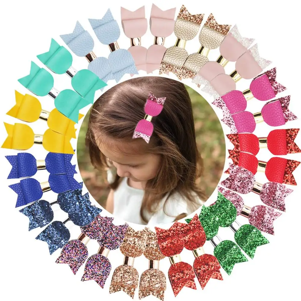 Блестящие зажимы с бантиками для Girls-30pcs блестящие кожаные 3 &quotзаколки волос