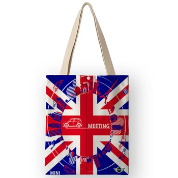 

01104 Classic the Union Jack Flag Design Women Handbags Casual Canvas School Shoulder Bag Big Capacity Shopping Bags with Pocket